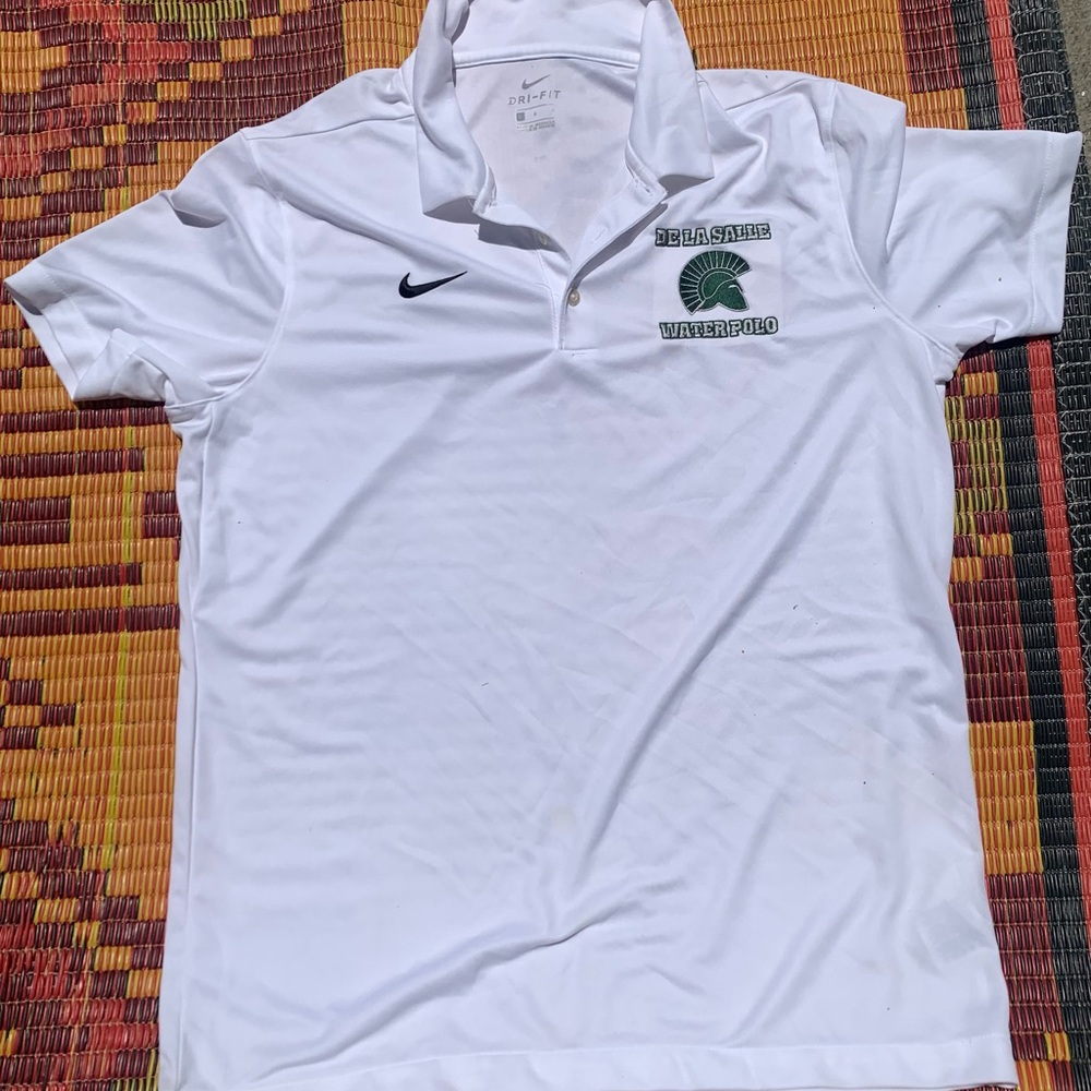 Nike White Polo Shirt with Green Accents Dela Salle water polo